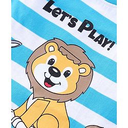 Babyhug Cotton Knit Half Sleeves Striped T-Shirt & Shorts Set With Lion & Bunny Print - Blue