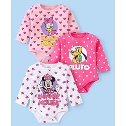 Babyhug Disney Interlock Knit Full Sleeves Onesies With Minnie Mouse & Friends Graphics Pack of 3 -Pink & White