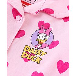 Babyhug Disney Single Jersey Knit Full Sleeves Front Open Night Suit With Daisy Duck & Hearts Print - Pink