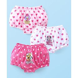 Babyhug Disney Cotton Lycra Bloomers With Minnie Mouse & Friends Graphics Pack Of 3 - Pink & White