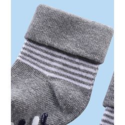 Cute Walk by Babyhug Anti Skid Ankle Length Antibacterial Knitted Striped Socks Pack Of 3 - Blue White & Grey
