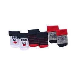 Cute Walk by Babyhug Anti Skid Ankle Length Antibacterial Knitted Striped & Text Design Socks Pack Of 3 - Blue Grey & White