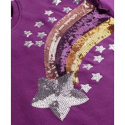 Babyhug Cotton Knit Full Sleeves Sweatshirt With Sequined Rainbow & Star Embroidery - Purple