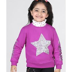 Babyhug 100% Cotton Knit Full Sleeves Sweatshirt with Star Graphics Sequined & Foil Print - Pink