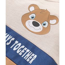 Babyhug Terry Knit Full Sleeves Cut & Sew T-Shirt & Pant Set with Bear & Text Print - Brown