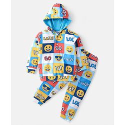 Babyhug Terry Knit Full Sleeves Hooded T-Shirt & Pant Set with Text Print - Multicolour