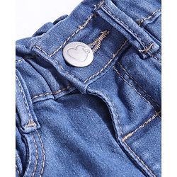 Babyhug Denim Full Length Solid Color Jeans with Floral Embroidery - Blue