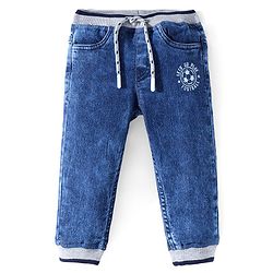 Babyhug Denim Full Length Joggers with Text Print - Blue