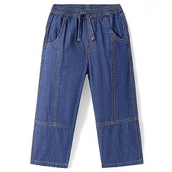 Babyhug Denim Full Length Solid Colour Washed Jeans with Stretch Cut & Sew Design - Blue