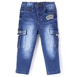Babyhug Full Length Denim Jeans With Text Embroidery - Navy Blue