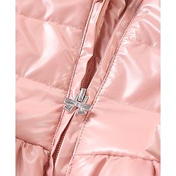 Babyhug Woven Full Sleeves Front Open Padded Hooded Jacket with Bow Applique - Pink