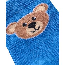 Cutewalk by Babyhug Cotton Lycra Anti-Bacterial Ankle Length Socks with Stripes & Teddy Bear Design Pack of 3 - Blue & White
