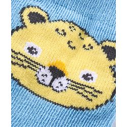 Cute Walk by Babyhug Ankle Length Antibacterial Knitted Striped & Cat Design Socks Pack Of 3 - Blue & Yellow