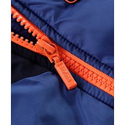 Babyhug Woven Full Sleeves Front Open Color Block Padded Hooded Jacket- Navy Blue