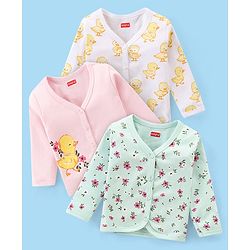 Babyhug 100% Cotton Full Sleeves Front Open Vests Duck & Floral Print Pack of 3 - Multicolour