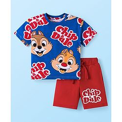 Babyhug Disney Single Jersey Knit Half Sleeves T-Shirt & Shorts Set With Chip n Dale Print - Navy Blue & Red