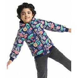 Babyhug Woven Full Sleeves Sports Theme Padded Hooded Jacket- Multicolor