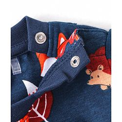 Babyhug Cotton Knit Full Sleeves Night Suit with Animal Print - Navy Blue