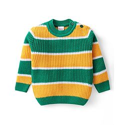 Babyhug Knitted Full Sleeves Pullovers Striped Sweater - Green & Yellow