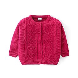 Babyhug Knitted Full Sleeves Front Open Sweater with Cable Knit Design - Pink