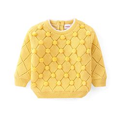 Babyhug Knitted Full Sleeves Pom Pom Designed Pullover Sweater - Yellow