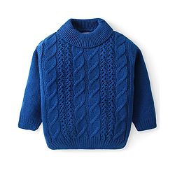 Babyhug Knitted Full Sleeves Pullovers Sweater With Cable Knit Design - Navy Blue