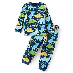 Babyhug Cotton Knit Full Sleeves Night Suit Dino Print- Navy