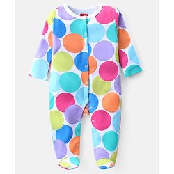 Babyhug Cotton Knit Full Sleeves Footed Sleepsuit Polka Dots Print - Multicolour
