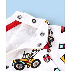 Babyhug Cotton Knit Full Sleeves Night Suit with Construction Vehicles Print- White