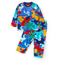 Babyhug Cotton Knit Full Sleeves Night Suit Abstract Print- Multicolour
