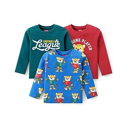 Babyhug Cotton Knit Full Sleeves T-Shirts With Tiger & Text Graphics Pack of 3 - Green Blue & Red