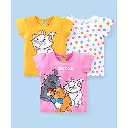 Babyhug Disney Cotton Knit Half Sleeves Tops with Aristocats Marie Graphics Pack Of 3 - Multicolour
