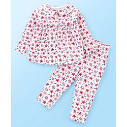 Babyhug Cotton Knit Full Sleeves Peter Pan Collared Night Suit With Floral Print - Multicolor