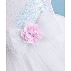 Babyhug Woven Sleeveless Fit and Flare Sequinned Mesh Party Frock with Frill Details At Hem -Multicolor