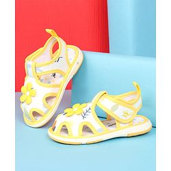 Cute Walk By Babyhug Velcro Closure Sandals With Floral Applique - Yellow