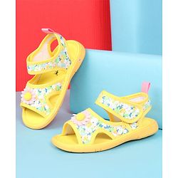 Cute Walk by Babyhug Sandals With Velcro Closure & Floral Applique - Bright Yellow