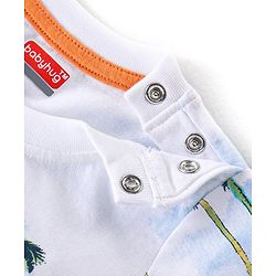 Babyhug Cotton Knit Half Sleeves T-Shirt & Shorts Set With Beach Theme Print - White & Green