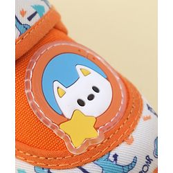 Cute Walk By Babyhug Sandals With Velcro Closure & Dino Print - Orange