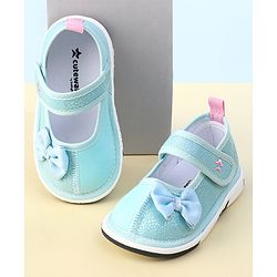 Cute Walk by Babyhug Velcro Closure Sequinned Sandals with Bow Applique - Light Green