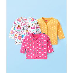 Babyhug 100% Interlock Cotton Knit Antibacterial Full Sleeves Front Open Vests With Polka Dots & Floral Print Pack of 3 - Multicolour