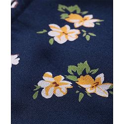 Babyhug Rayon Knit Full Sleeves Top with Elasticated Bottom & Floral Print - Navy Blue