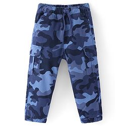 Babyhug Twill Full Length Stretchable Trouser with Camouflage Print - Blue
