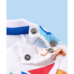 Babyhug Cotton Knit Half Sleeves T-Shirt & Shorts Set With Animals Print - White & Blue