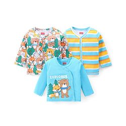 Babyhug 100% Cotton Full Sleeves Front Open Vests Teddy Print Pack of 3 - Multicolour