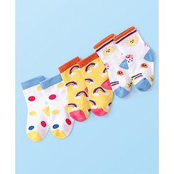 Cutewalk By Babyhug Anti Bacterial Ankle Length Rainbow Design Socks Pack of 3 - Yellow & White
