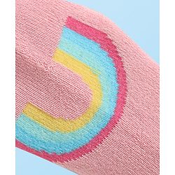 Cute Walk By Babyhug Knit Anti-Bacterial Ankle Length Socks With Rainbow & Stripe Design Pack Of 3 - Pink White Light Blue