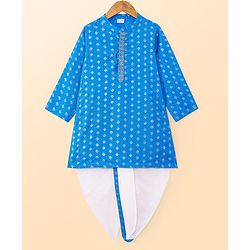 Babyhug Brocade Full Sleeves Kurta Dhoti Set - Blue