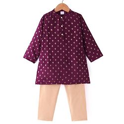 Babyhug Woven Full Sleeves Foil Printed Kurta Pyjama Set - Purple