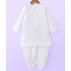 Babyhug Cambric Woven Full Sleeves Texture Kurta & Dhoti Set - White