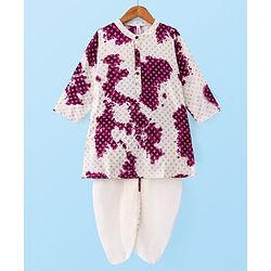 Babyhug Woven Cambric Full Sleeves Foil Printed With Tie & Dye Kurta Dhoti Set - Purple